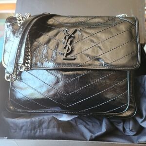 Saint Laurent Niki Medium Flap YSL Shoulder Bag in Crinkled Leather